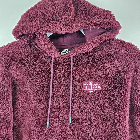 NIKE SPORTSWEAR PLUSH FAUX FUR HOODIE Women's Small Fuschia Pink Pocket SOFT - Picture 2 of 11